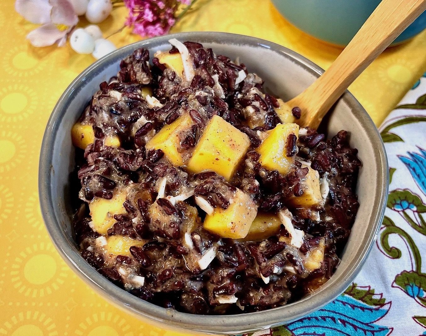 Mango and Black Forbidden Rice Breakfast Bowl Vegan WFPB