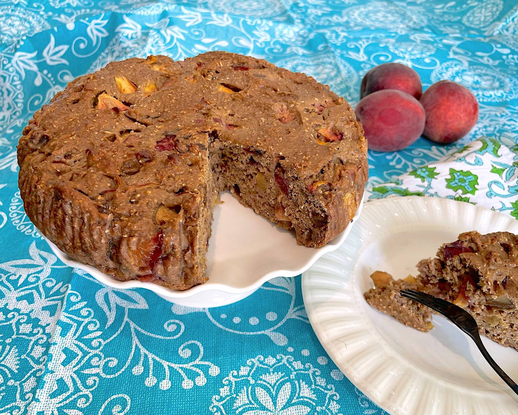 Vegan Peach Cake with Dates and Ginger ~ Oil-Free ~ Fruit Sweetened ~ WFPB
