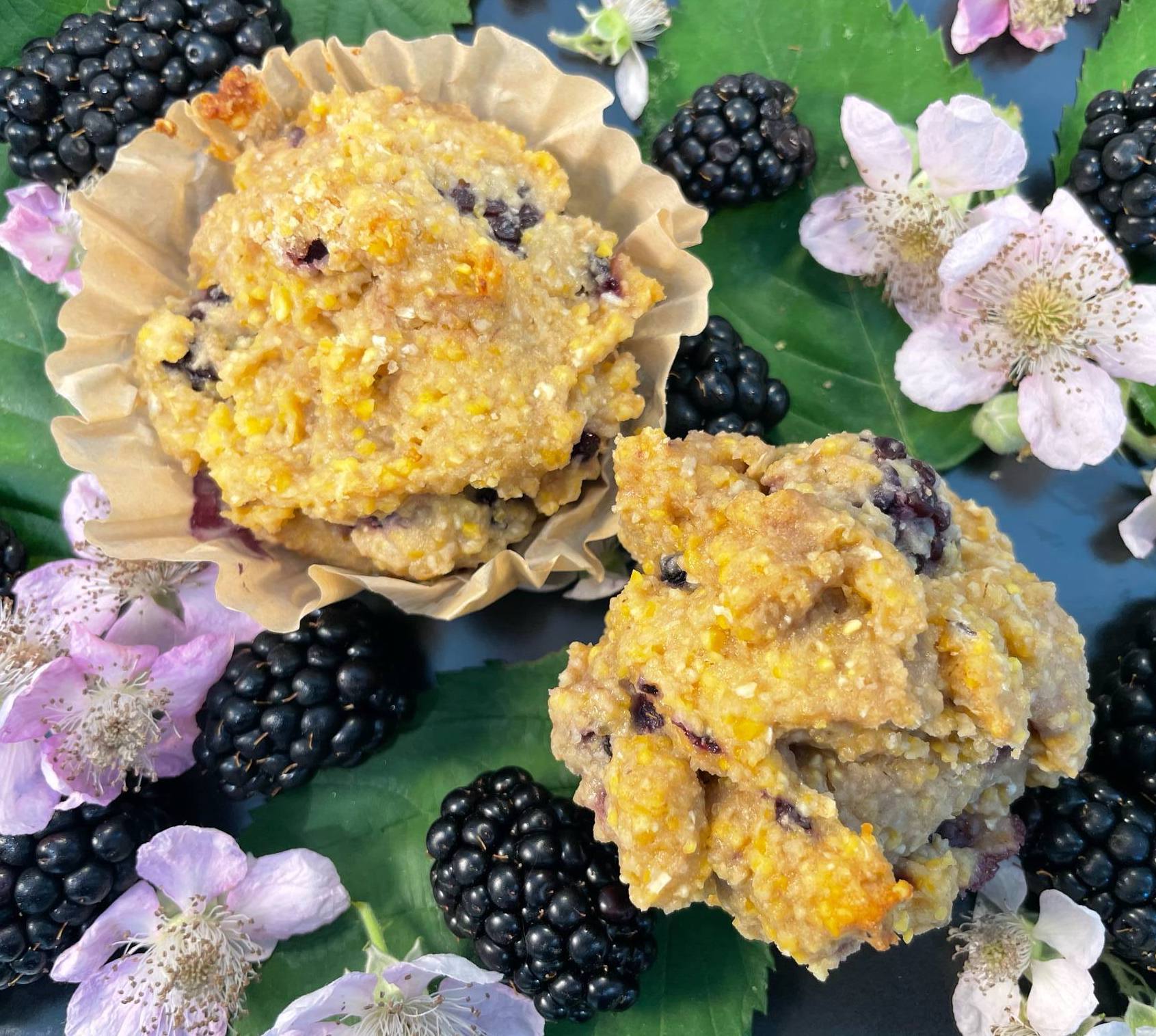 Whole Grain Blackberry Corn Muffins ~ Vegan ~ Oil-Free ~ Date Sweetened ~ WFPBNO