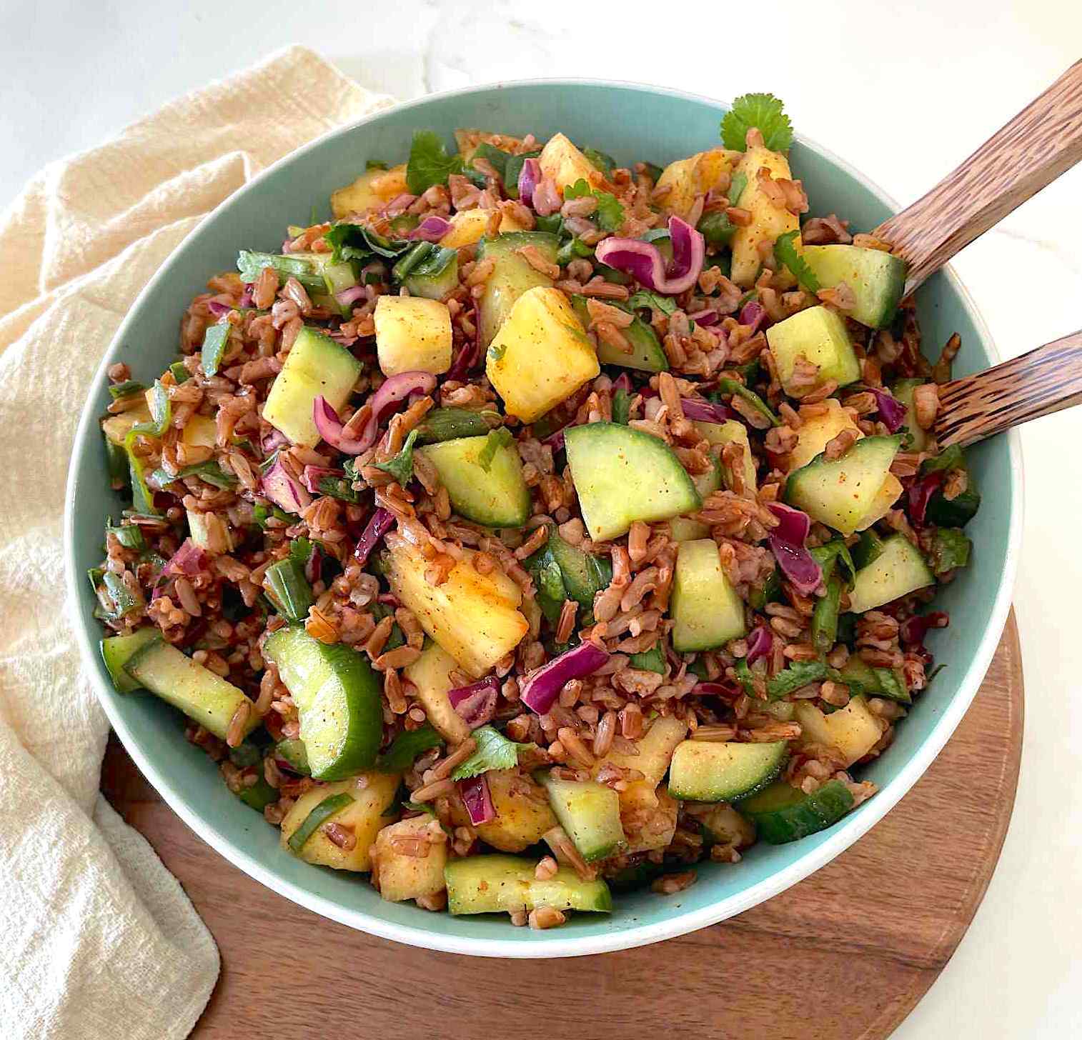 Pineapple Cucumber Red Rice Salad ~ WFPB ~ Oil-Free Recipe