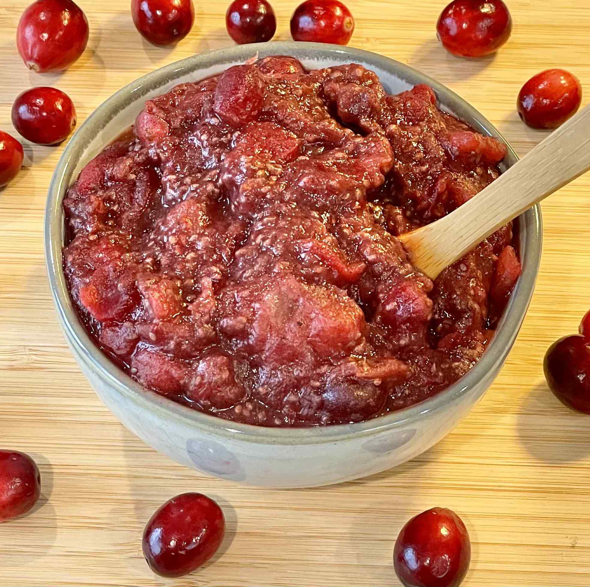 Pineapple Cranberry Sauce with Chia Seeds ~ Date Sweetened