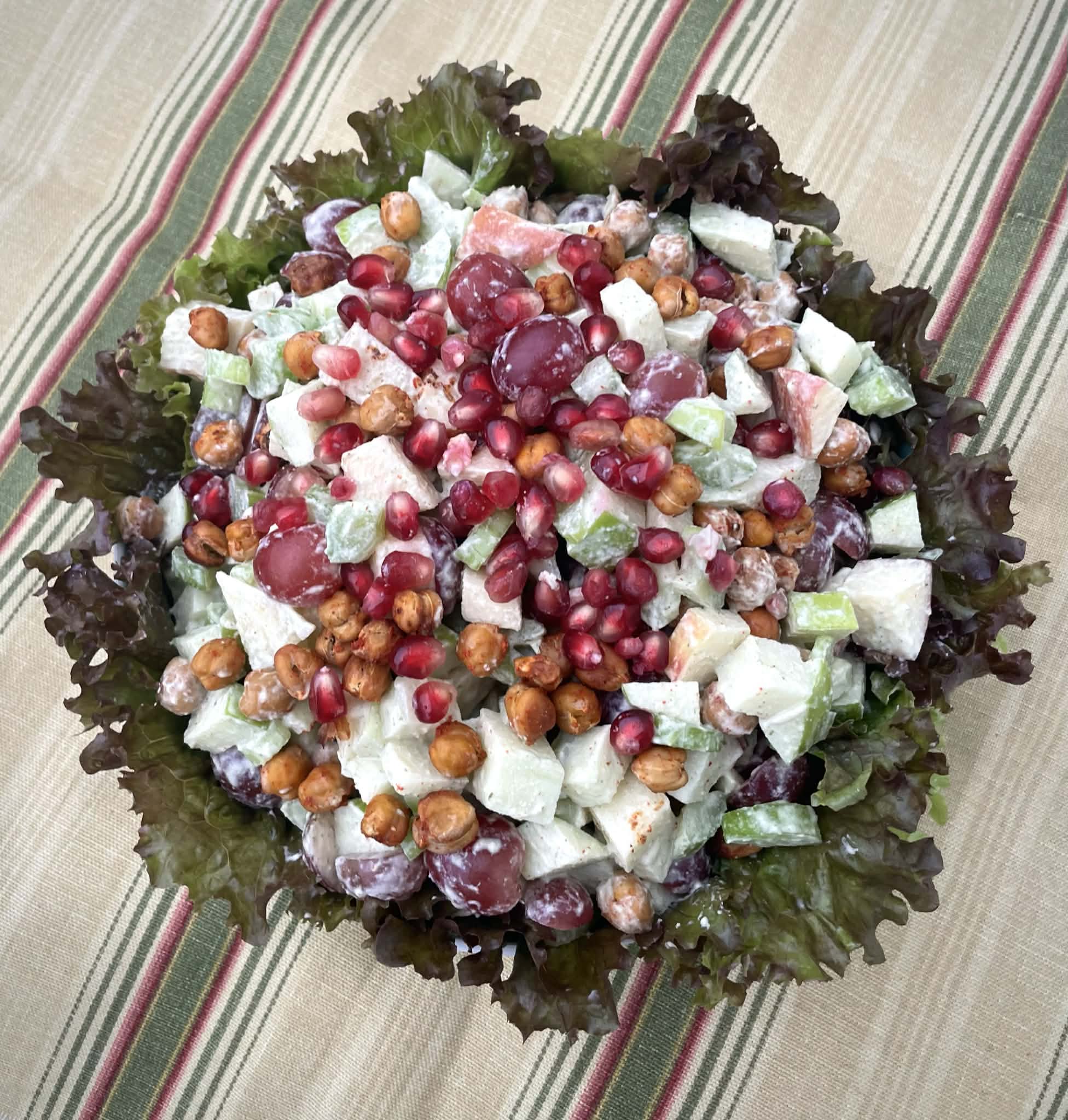 Vegan Waldorf Salad with Roasted Chickpeas and Pomegranate (WFPB)
