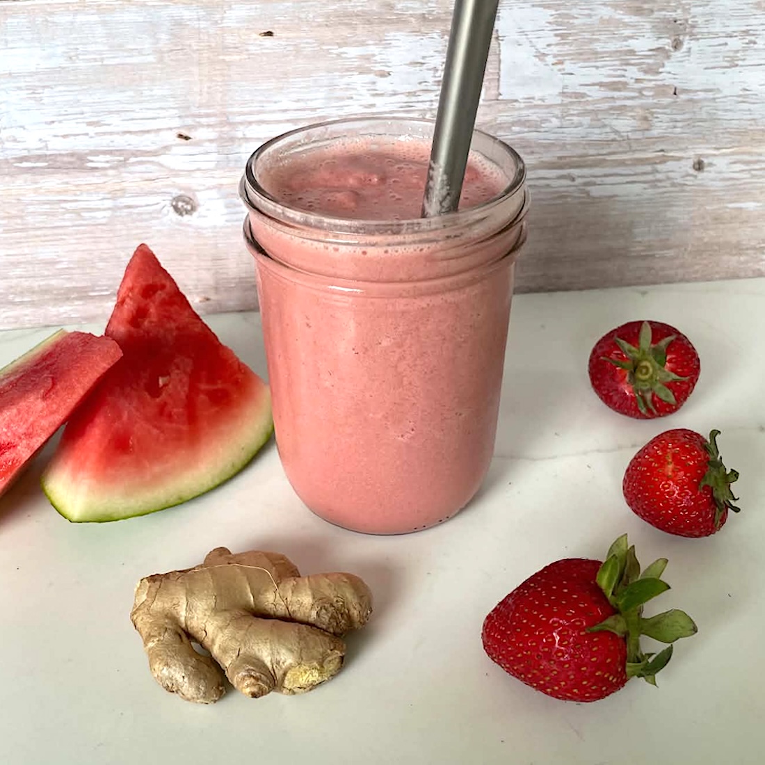 Watermelon Strawberry Ginger Plant-Based Smoothie
