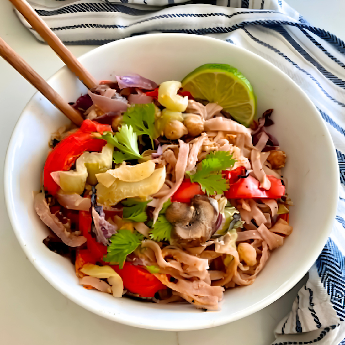 Peanut Noodles with Roasted Vegetables and Chickpeas